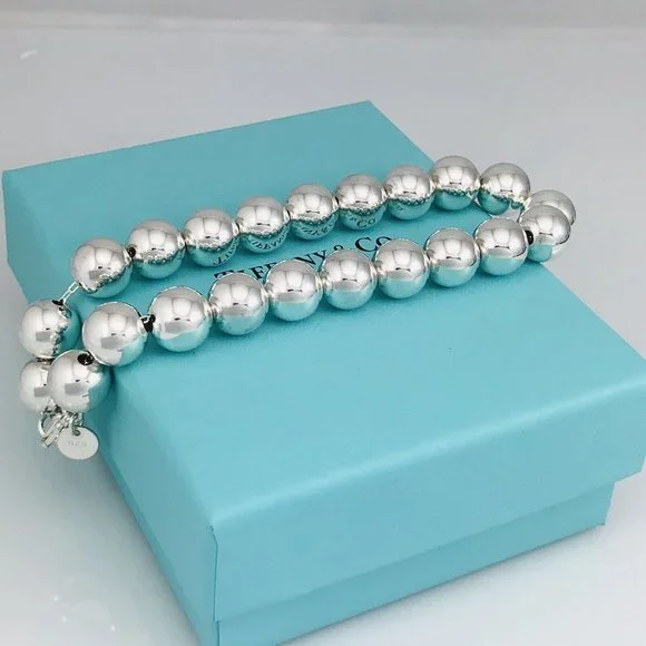 8 inch Tiffany & Co HardWear Bead Ball Bracelet Sterling Silver w/ Pouch or Box